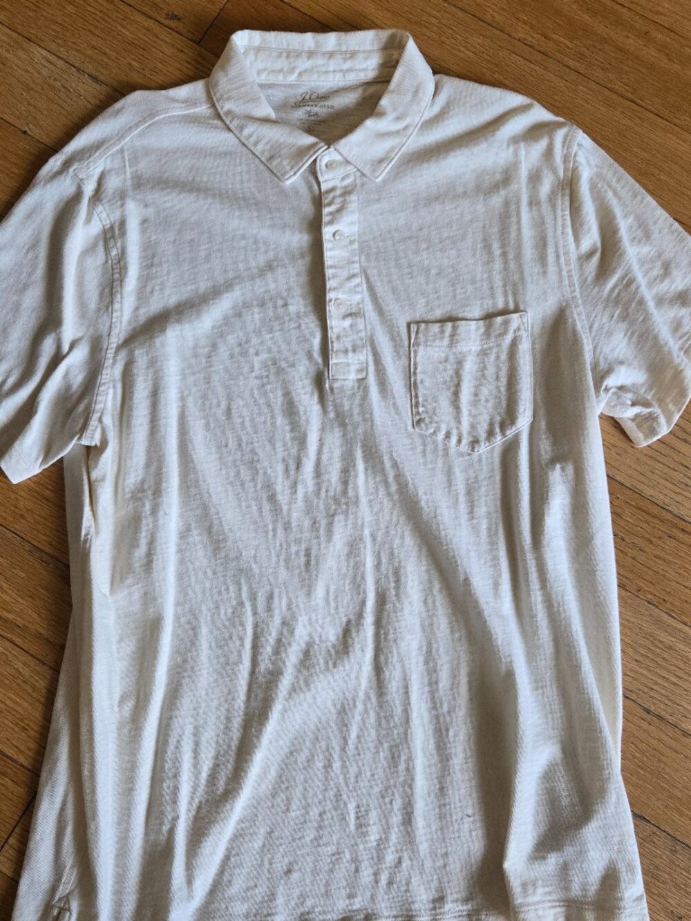 J.Crew Mens Garment-Dyed Slub Cotton Polo Shirt Off White Large Chest Pocket